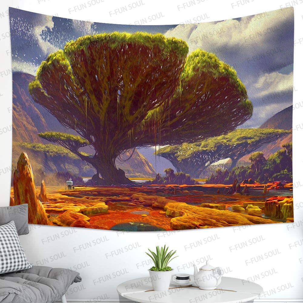 Simsant psykedelisk skovtræ tapestry livets træ kunsthængende gobeliner til stue hjem sovesal indretning