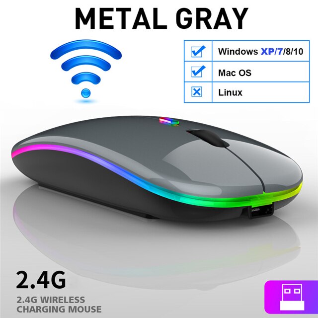 Oplaadbare Draadloze Muis Bluetooth Muis Stille Mause Wifi Muis Ergonomisch Mini Muis Usb Optische Muizen Voor Pc Laptop Desktop: Wireless Gray