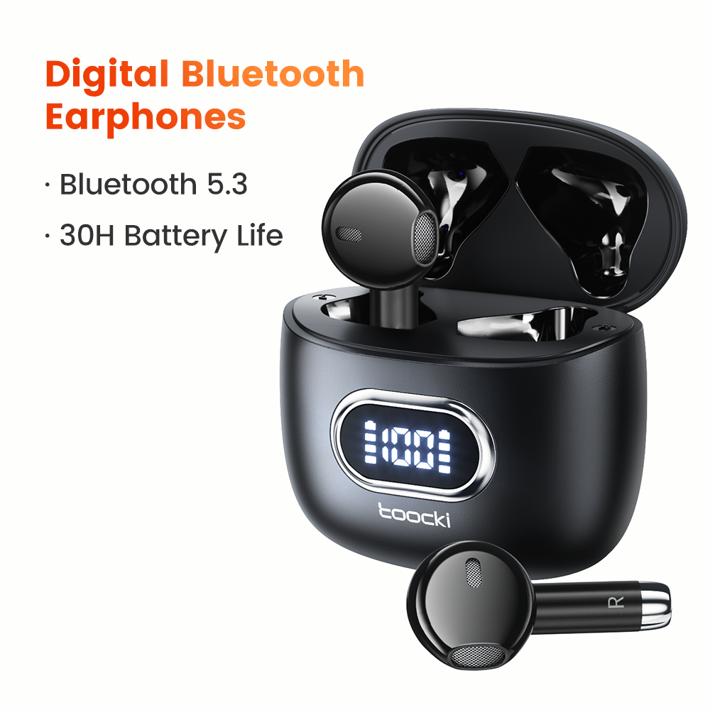Toocki V05 bezprzewodowe słuchawki Bluetooth słuchawki stereo Hifi zasilanie DIsplay TWS Bluetooth V5.3 Mini słuchawki douszne z zestawem słuchawkowym z mikrofonem: WHITE