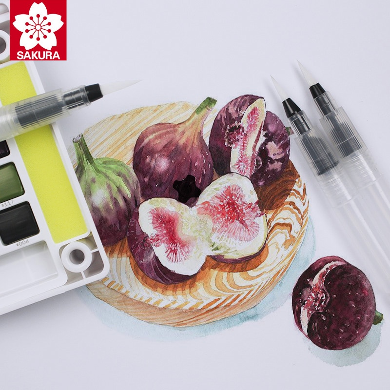 SAKURA-pincel de agua recargable, cabeza suave Soluble en agua, Plomo sólido, pincel de pintura de acuarela, línea de gancho, pintura de caligrafía QR