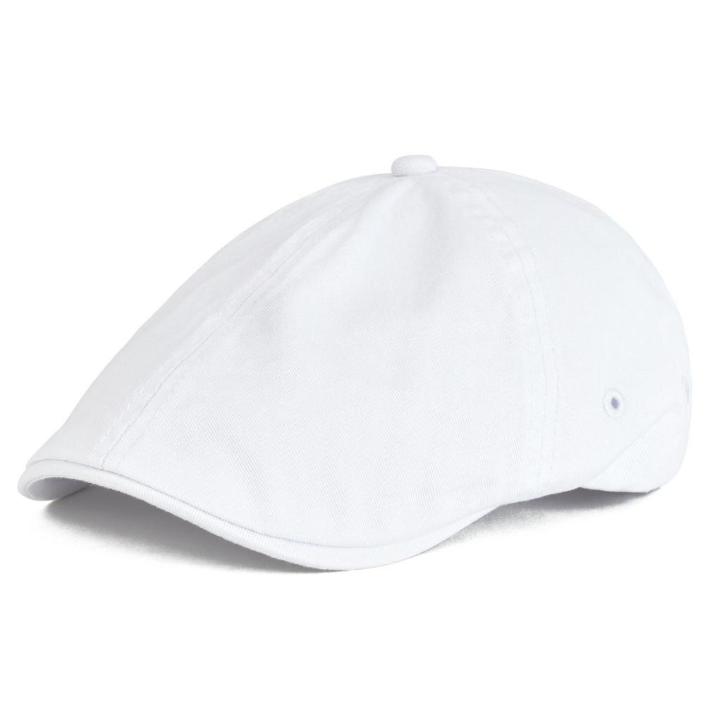 VOBOOM Summer Cotton Ivy Flat Cap Men Women Solid Casual Driver Cabbie Elastic Adjustable Boina Berets 062: White