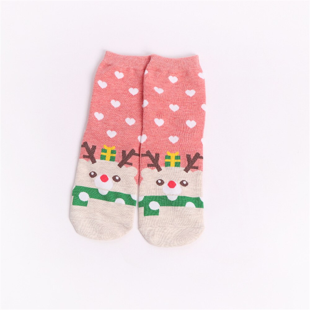 Kvinnor tecknade julstrumpor härlig tomte julgran snögubbe älgbjörn xmas strumpor: Rosa älg