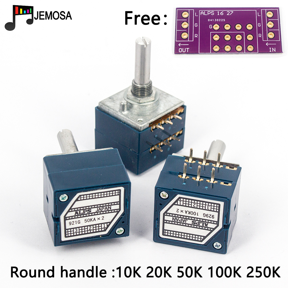 Potenziometro stereo a 2 bande, potenziometro stereo a 2 bande, 1 pezzo, giappone Alpi RK27, 10K/20K/50K/100K/250K, potenziometro, impugnatura rotonda, PCB