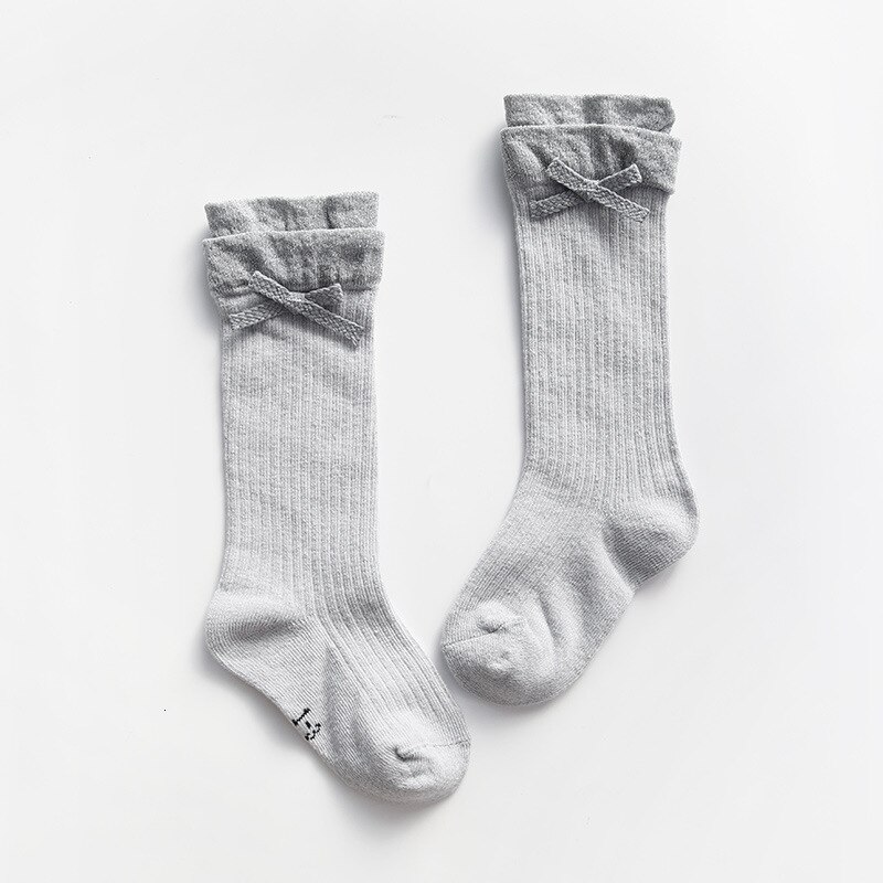 Xia Nvtong Student Socks In Canister Baby Lace Bow Cotton Children Socks 0-5 Year: gray / S0 1 age