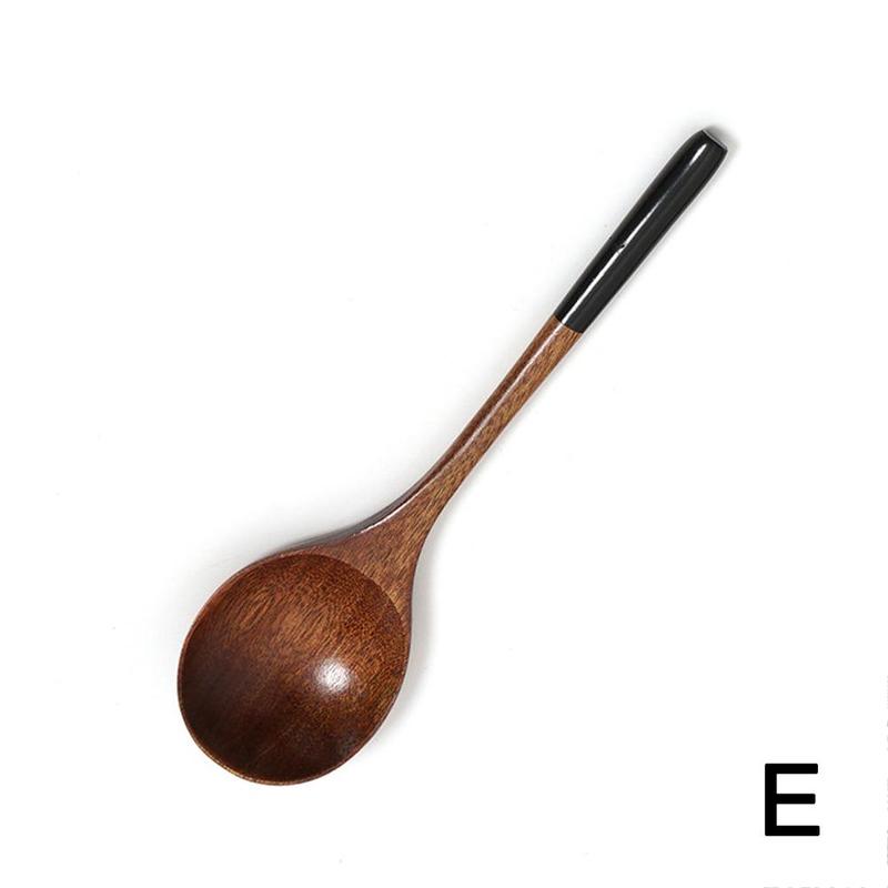 Japanese Style Long-handled Soup Spoon Household Wooden Ramen Spoon Kitchen Accessories Gadgets: E