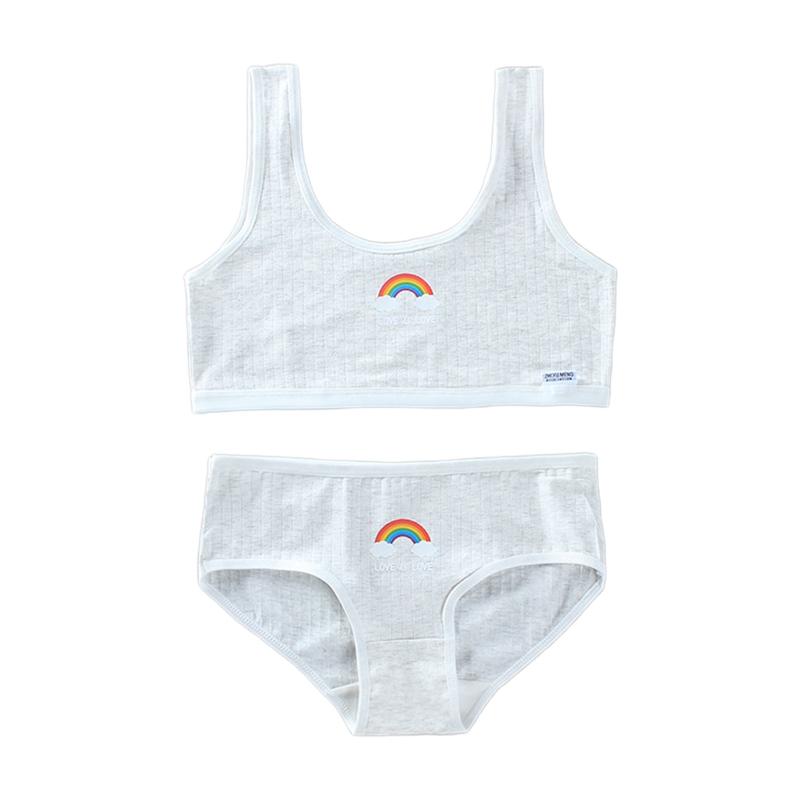 Conjunto de ropa interior de 2 piezas para adolescentes, sujetador de entrenamiento de algodón con estampado de puente de arcoíris, Top y bragas, Bralette deportivo: gray