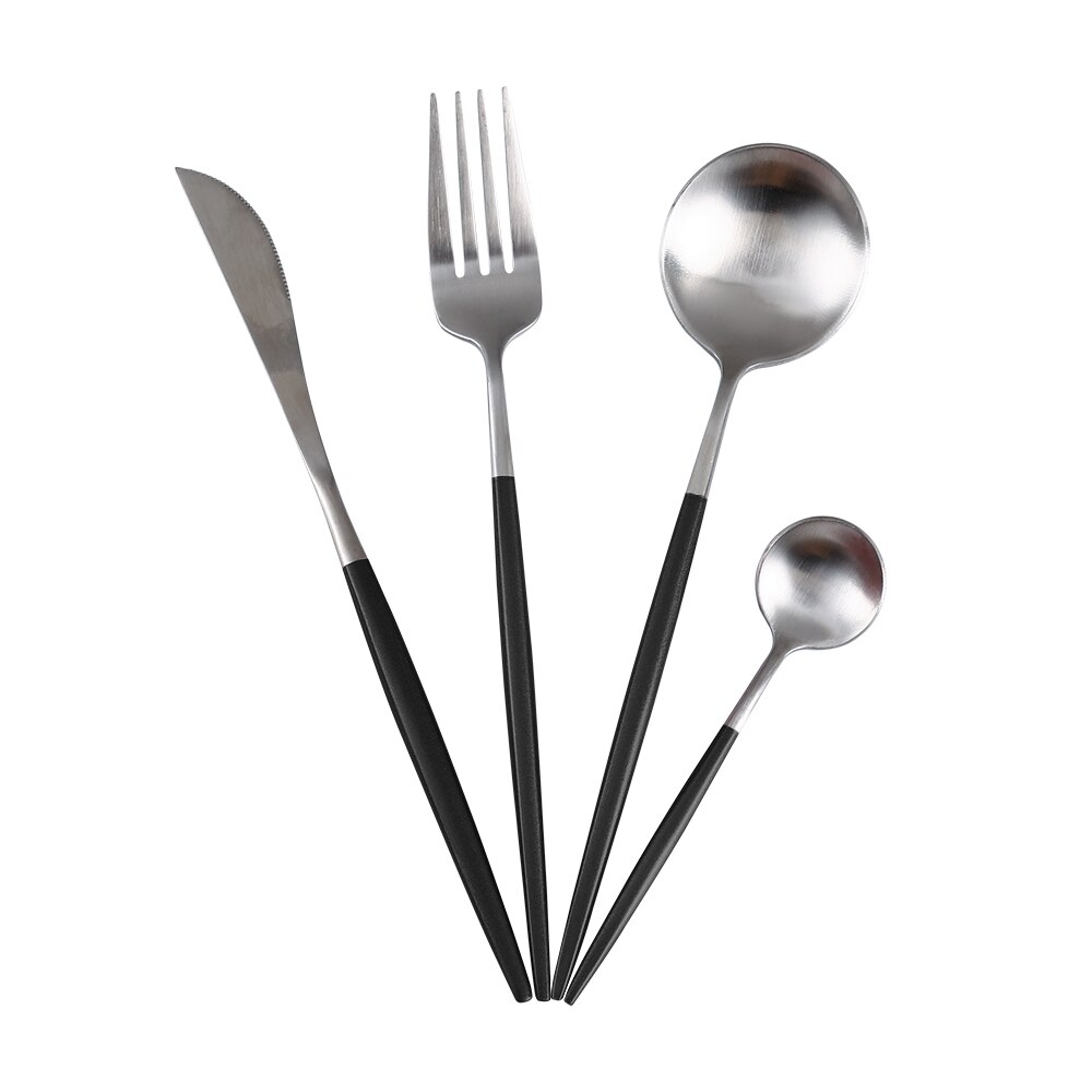 Blanc argent acier inoxydable ensemble de couverts couteau cuillère fourchette cuisine vaisselle Steak couverts maison vaisselle haut de gamme Service de dîner: black silver