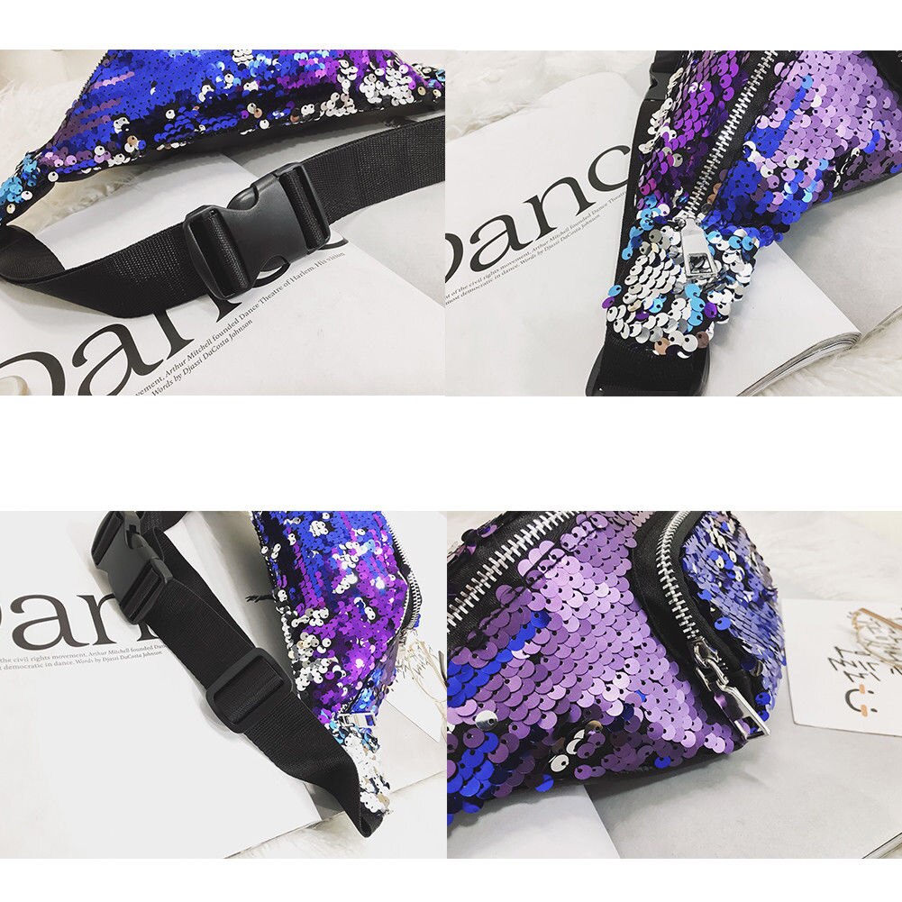 Modern Women Lady Reversible Mermaid Sequin Glitter Waistbag Fanny Chest Bag Travel Hiking Outdoor Bag