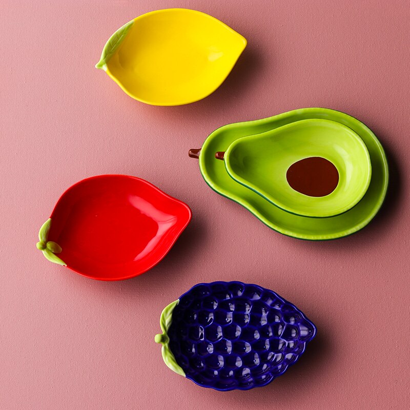 Fruit Shape Plate Snack Tray Cute Kids Dining Plates Avocado Lemon