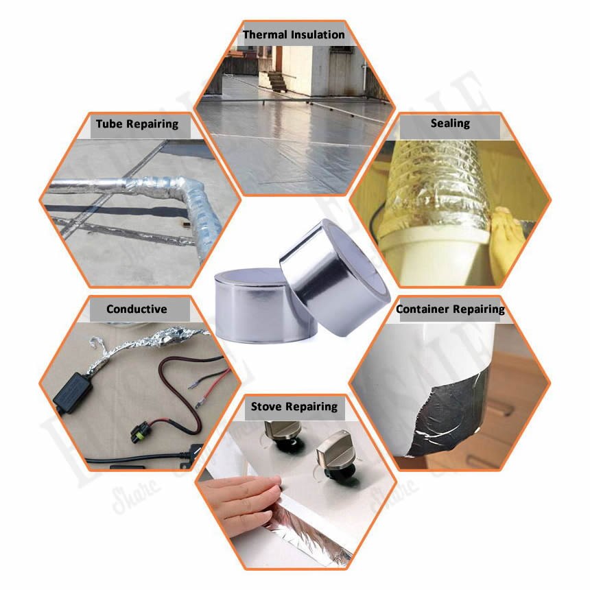 50M 1 Roll Waterdichte Zelfklevende Aluminiumfolie Tape Warmte Isolatie Vlam Slip Waarschuwing Tape Voor Buis Lek repareren