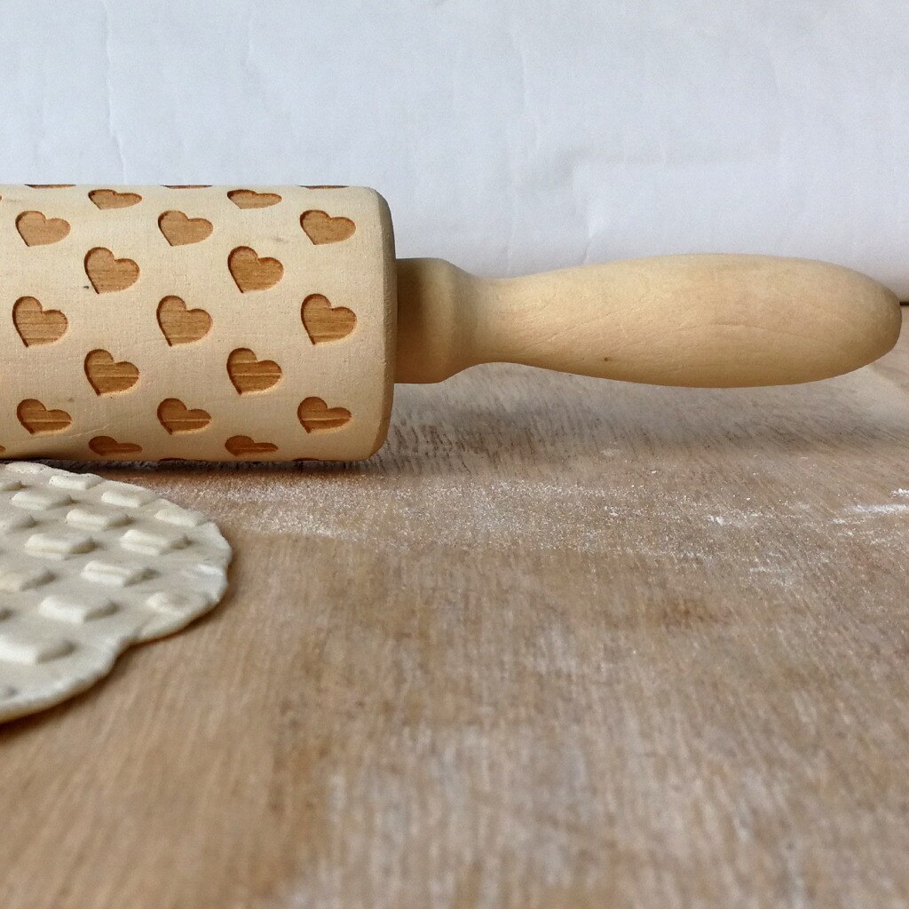 Wooden Embossing Roll Tool Cake Heart Pattern Valentine's Day Baking Cookies Kitchen Accessories#25