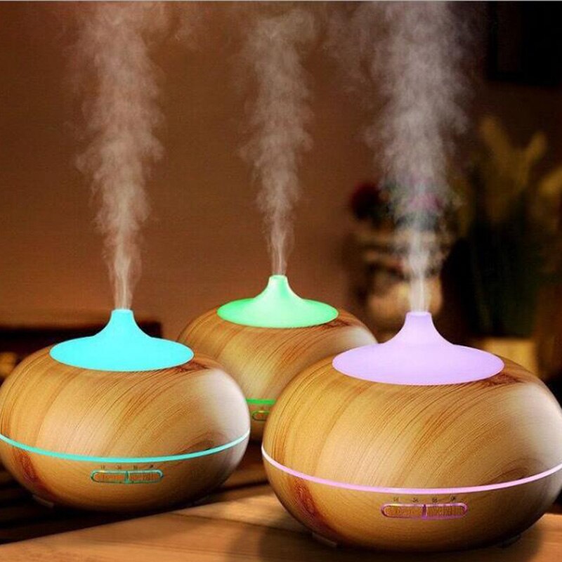 550ml Wood Grain Aroma Diffuser Ultrasonic Essential Oil Diffuser Timing Air Humdifier with 7 Colors LED Lights Air Purifier