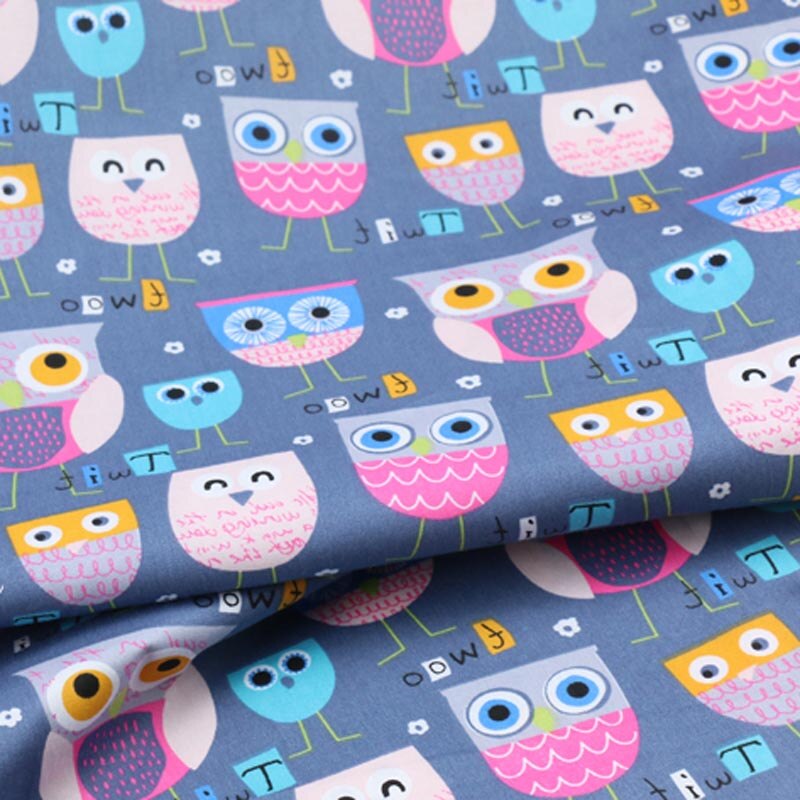 Syunss,Big Cup Owl Printed Cotton Fabric DIY Tissus Patchwork Telas Sewing Baby Toy Bedding Textile Quilt The Cloth Craft Tecido