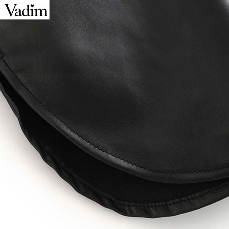 Vadim mujer chaquetas de cuero PU negro pajarita bolsillos sashes manga larga abrigos divididos prendas de vestir femeninas chic casual tapas CA585