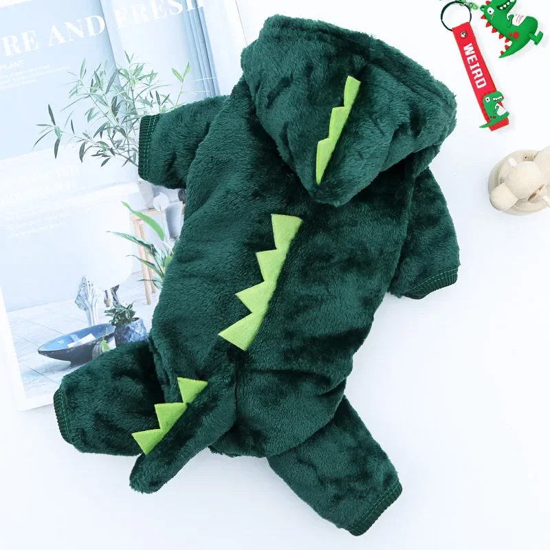 Dinosaurier-Hundekleidung, Vlies, Haustier-Overall, Winter, warm, Hundemantel, Jacke für Hunde, Hoodies, Chihuahua, französische Bulldogge: S / Grün