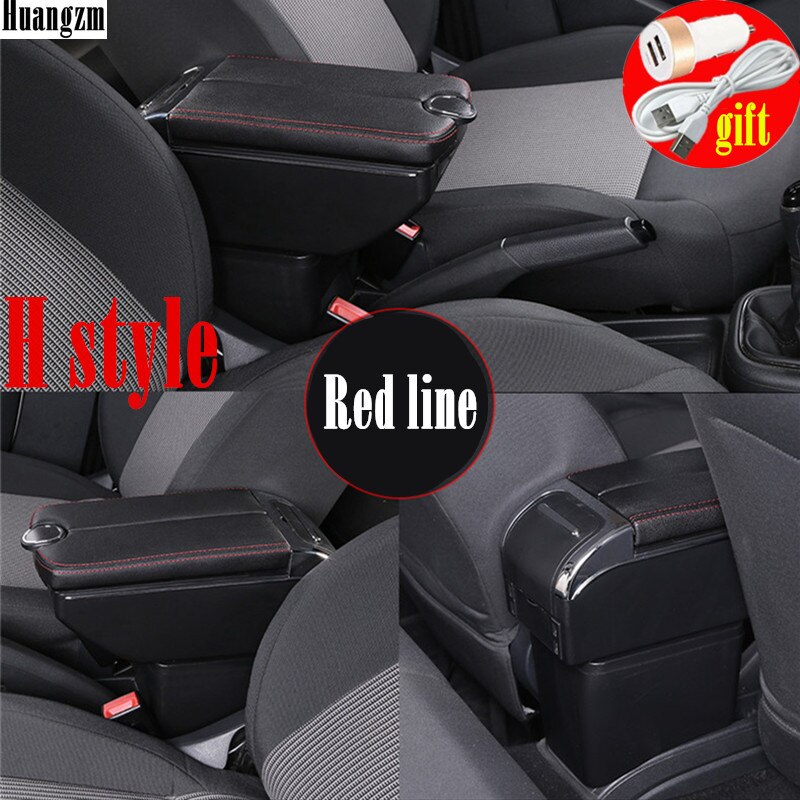 For mitsubishi Attrage armrest box Double doors open 7USB Centre Console Storage Box Arm Rest: H Style Red line