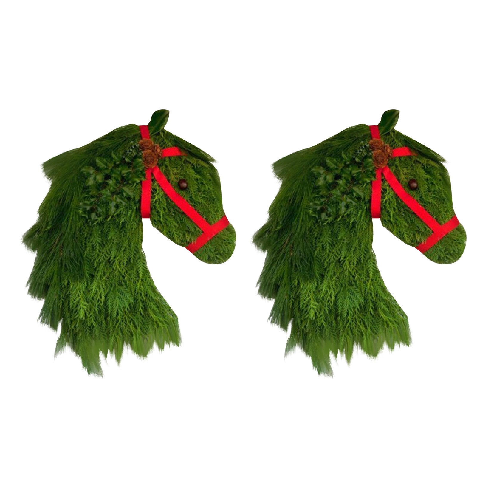 1/2PC Christmas Wreath Winter Wreath-Farmhouse Double Horse Head Christmas Wreath Christmas Decoration Christmas Wreath: 2 pc