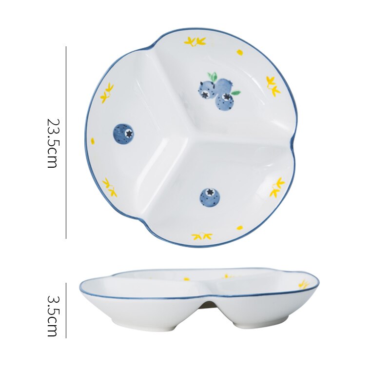（9 inch Ceramic Three-divided Plate Fruit Bowl Snack Tray Porcelain Plates Candy Dish: O