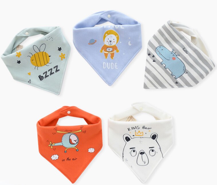5Pcs Baby Cartoon Katoen Driehoek Slabbetjes Double Layer Snap Spuugdoekjes Voor Jongens Meisjes Baby Spullen Voor Pasgeborenen Kinderen accessoires: 5pcs 8