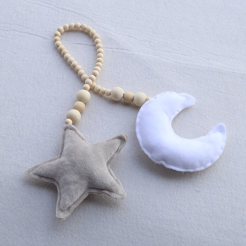 Ornamento nórdico de cuentas de madera para decoración de habitación de niños, doble luna, estrella, tienda de cuna para bebé, colgante, decoración de pared, accesorios de fotografía