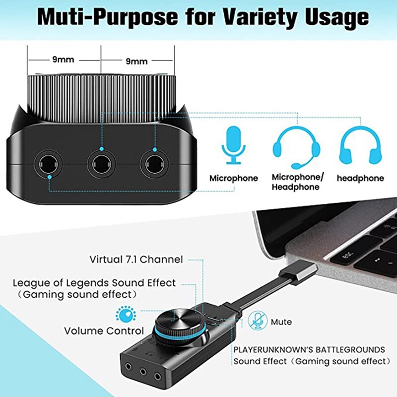 USB Sound Card Adapter 7.1 Channel 3.5Mm Audio Interface USB2.0 Microphone Headset Universal Computer Game Sound Card
