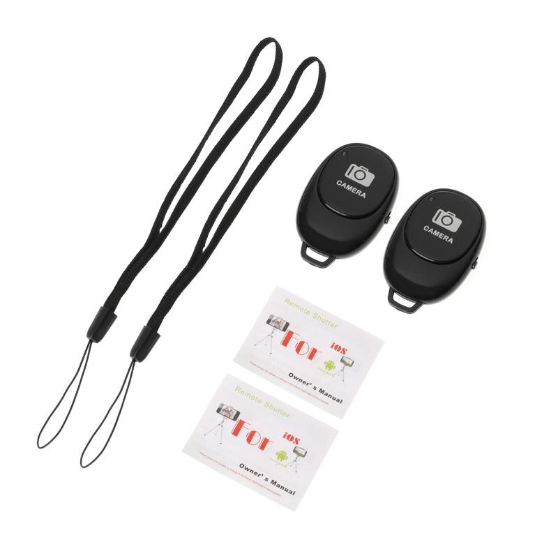 2Pcs Wireless Bluetooth Selfie Remote Control Button Shutter Release button camera controller adapter for Mobile Phone: Black