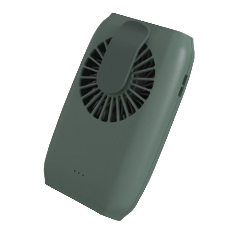 Mini ventilador de cintura colgante con carga USB para el cuello, portátil, multifunción, de escritorio, pequeño, para viajes al aire libre: Green