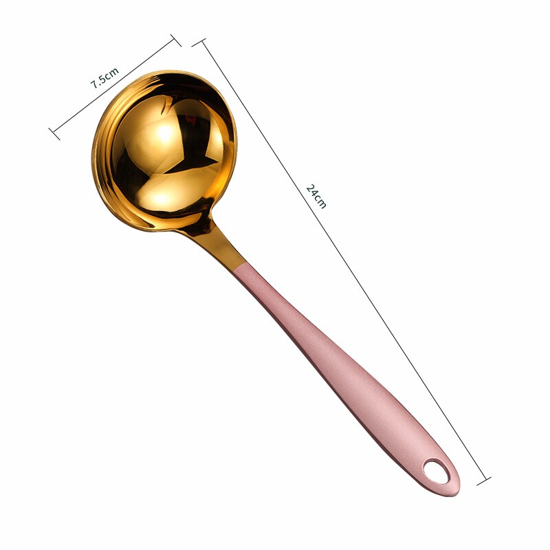 Gold Soup Ladle Stainless Steel Serving Spoon with Long Handle Tablespoon Kitchen Cooking Spoon Dining Spoon Soup Scoop: Soup Ladle Pink