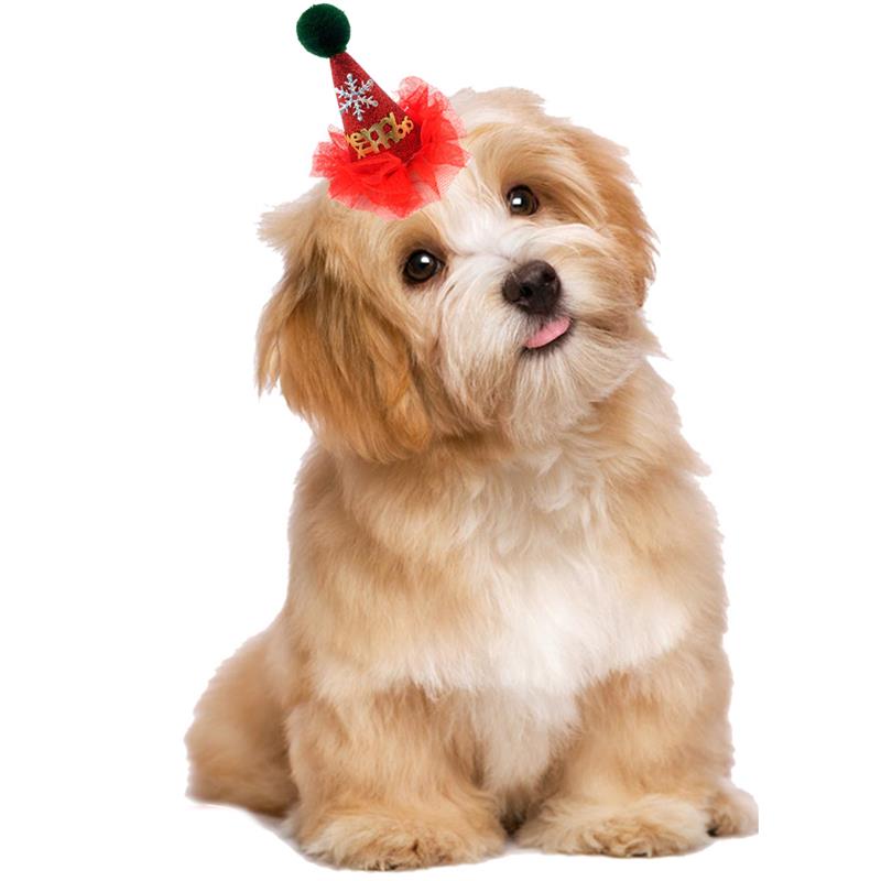 Pet Dogs Caps With Bowknot Cat Dog Christmas Costume Sequin Lace Headwear Cap Hat Christmas Party Pets Accessories: Red