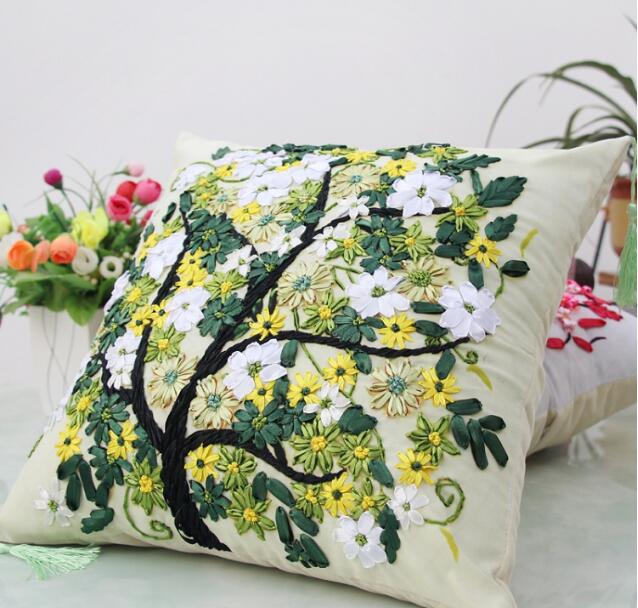 45X45cm Happiness Tree Pillow Ribbon embroidery kit pillow cover set handcraft DIY handmade needlework art home decor