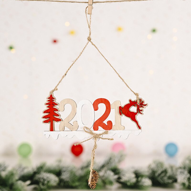 1Pc Merry Christmas Wooden Pendant Ornaments Year Christmas Tree Wall Hanging Decorations door hanging pendant: B
