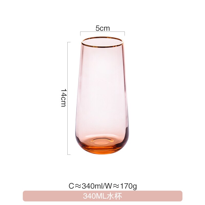 Drinking Glasses Gold Rim Champagne Glass Mug Wine Glass Cup Cocktail Glass Whisky Glass Mugs Dessert Ice-cream Glass: Water Glass-340ml