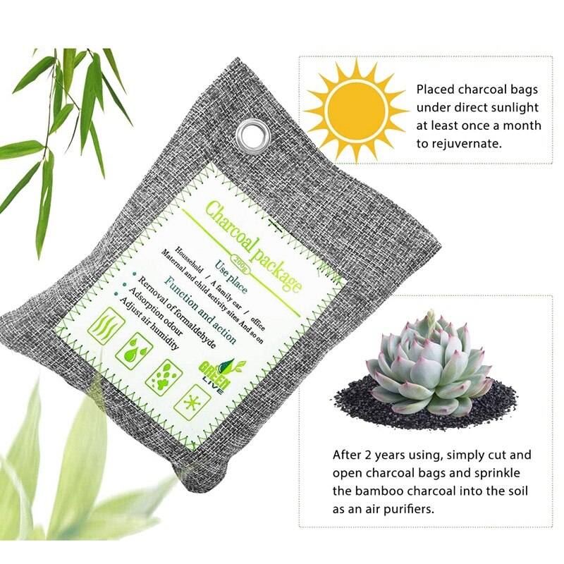 Aktywowany bambusowy węgiel drzewny torby 6 paczek (1200G) naturalne przyjazne dla środowiska dla domu, samochodu, szafy, obuwia.
