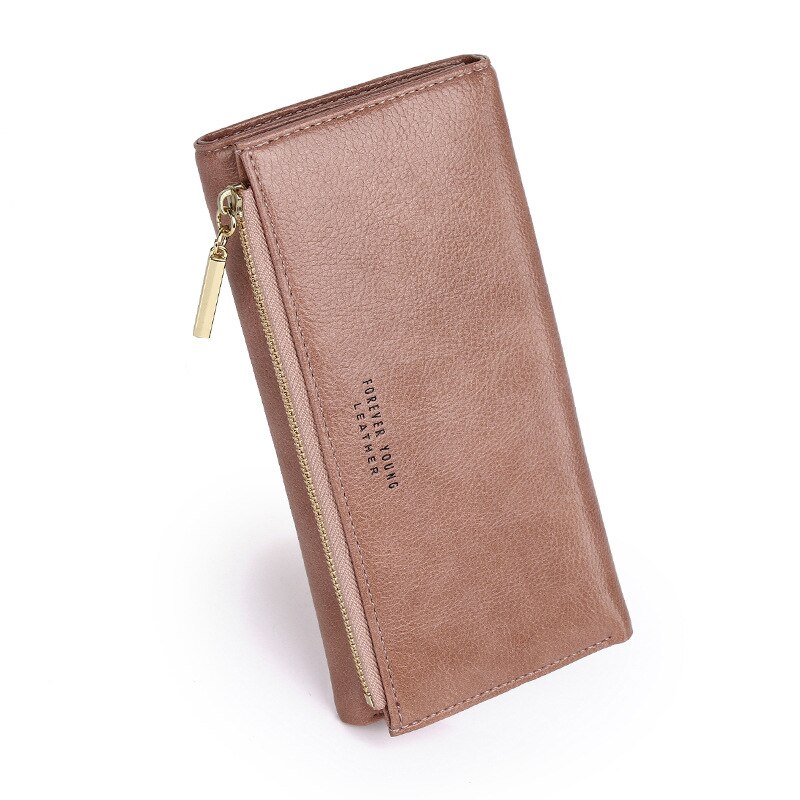 Wallet Female PU Leather Wallet Leisure Purse Red Style 3Fold Top Women Wallets Long Coin Purse Card Holders Carteras: Brown