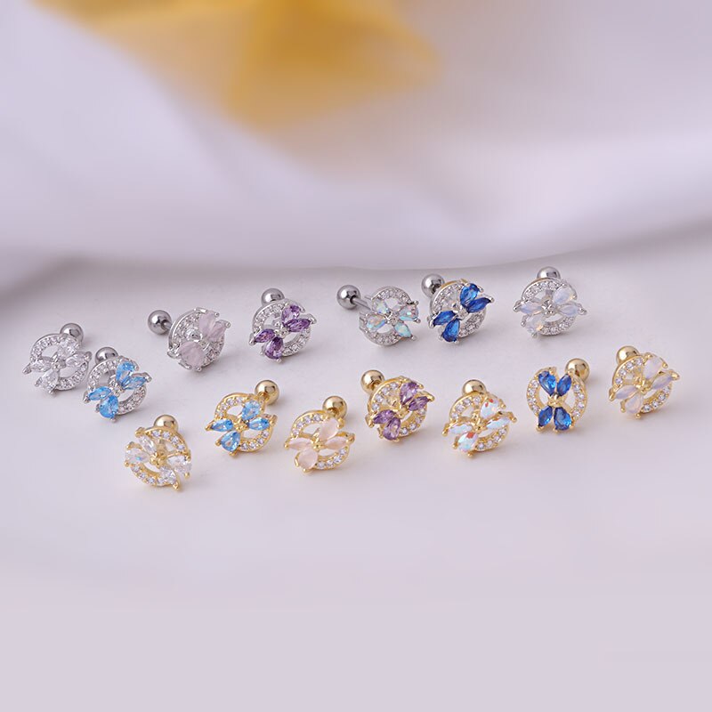 1 Stuk Kleur Zirkoon Stud Oorbellen 2022 Voor Vrouwen Koreaanse Mode Oor Manchetten Sieraden 0.8Mm Rvs Piercing Stud oorbellen