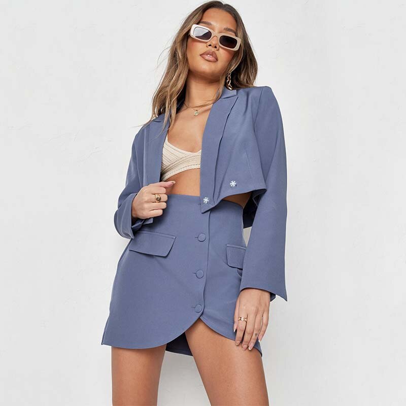 Za-Conjunto de Chaqueta corta y falda de una hilera de botones para mujer, conjunto de 2 piezas, Chaqueta corta informal, ropa de oficina Lisa para primavera y otoño,