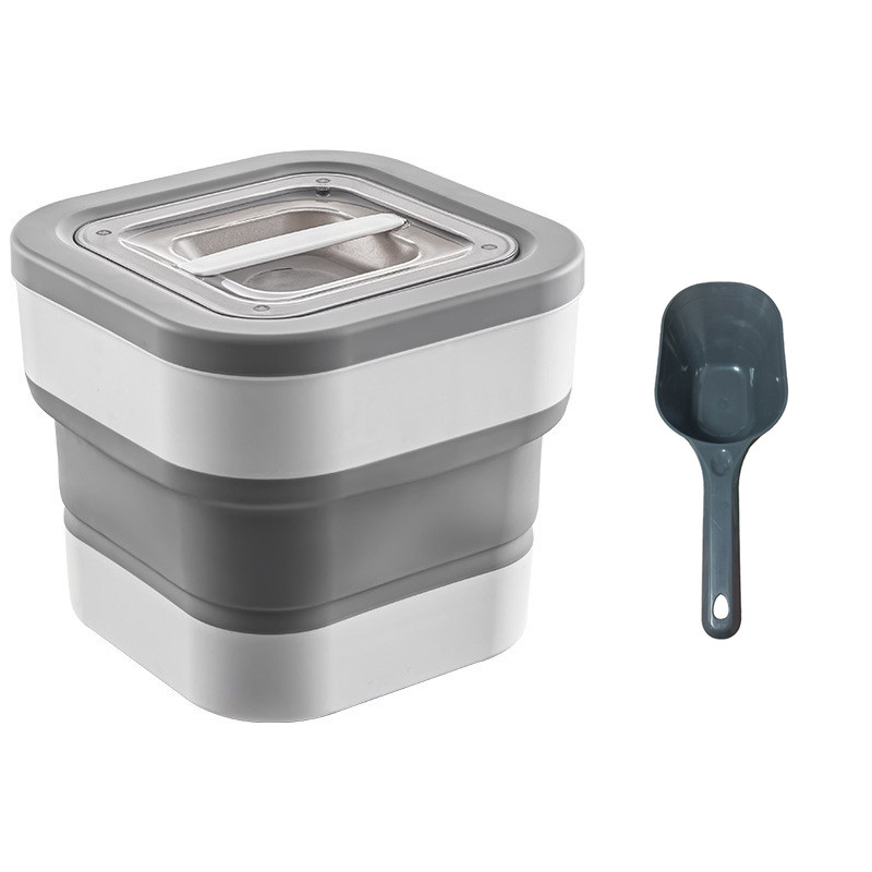 Récipient de stockage de nourriture récipient de nourriture pliable pour chien avec couvercle d'étanchéité, adapté aux aliments secs pour chiens, chats autres aliments pour animaux de compagnie: Gris clair