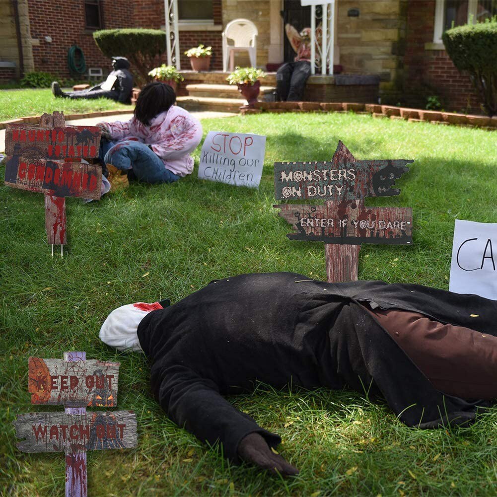 Halloween Decorations Yard Signs Stakes Beware Props Outdoor Decor Party Supplies Party & DIY Decorations #50