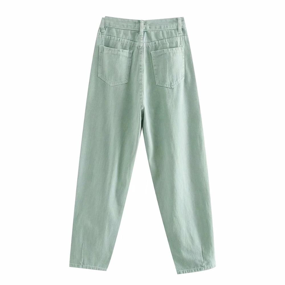 Jenny &amp; Dave Boyfriend Jeans Vintage Lichtgroen Effen Losse Mom Jeans Vrouw Hoge Taille Jeans Geplooide Raap Denim Broek voor Vrouwen