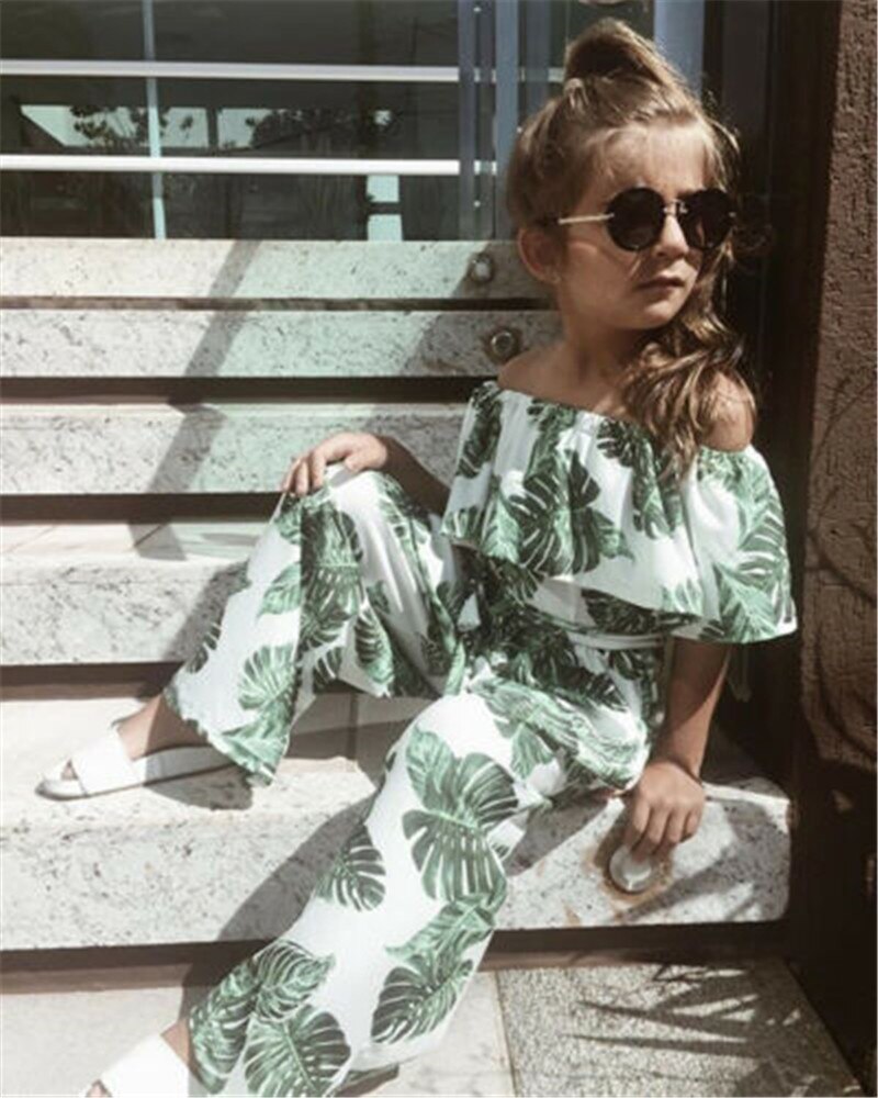CANIS CALDO children 'tuta Del Bambino Del Bambino Delle Ragazze increspature foglia Floreale stampato Body e Pagliaccetti pantaloni Della Tuta Abiti casaul Vestiti
