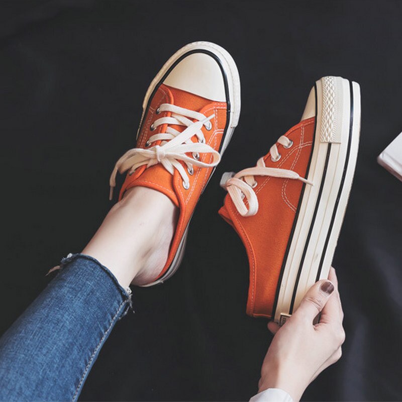 Summer heelless running shoes women's inner increase canvas shoes half drag thick bottom casual sports shoes for women ZP-201