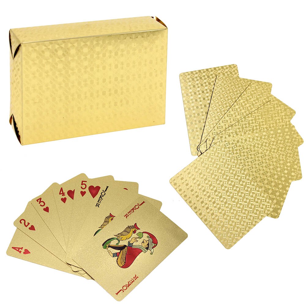 Foil Poker 24K Gold 54 Playing Cards Waterproof For Casino Table Game Plaid Luxury 8.8*5.7cm: GWK