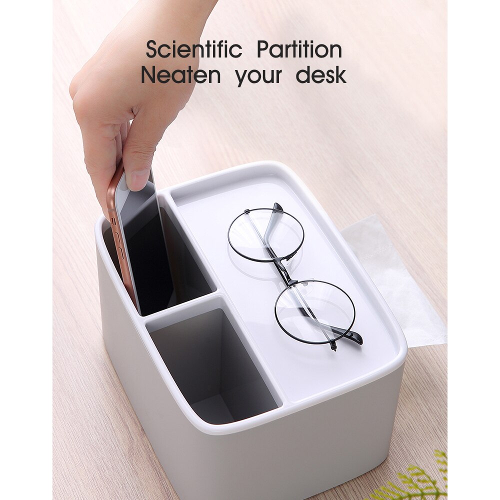 Ecoco makeup arrangør med aftagelig juvelerbakke tissuekasse badeværelse tissue dispenser bærbar servietholder bordtelefonholder