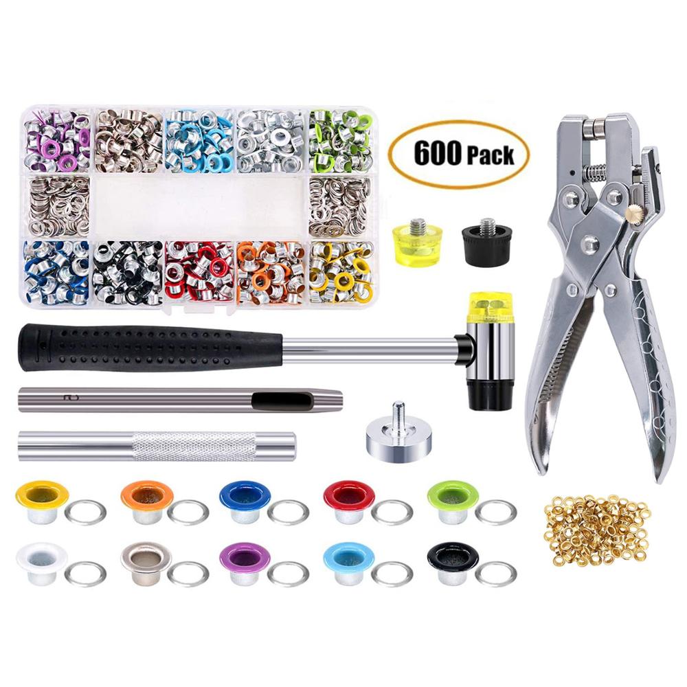 500 Sets Grommet Kit,Grommet Setting Tool Metal Eyelets Set with Install Tool Kit in Storage Box ,Leather Crafts DIY Projects