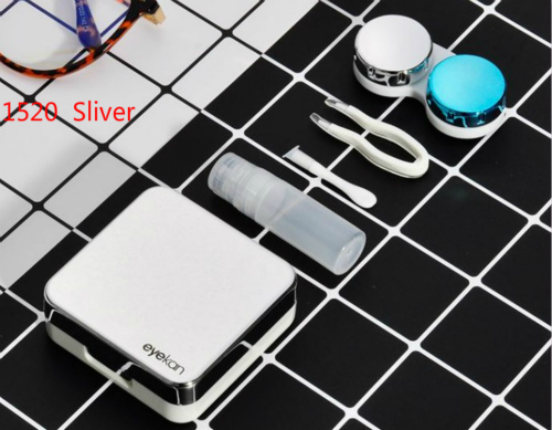 colored Contact Lens Case With Mirror women Colored Contact Lenses box eyes contact lens container J1520: 1520Sliver