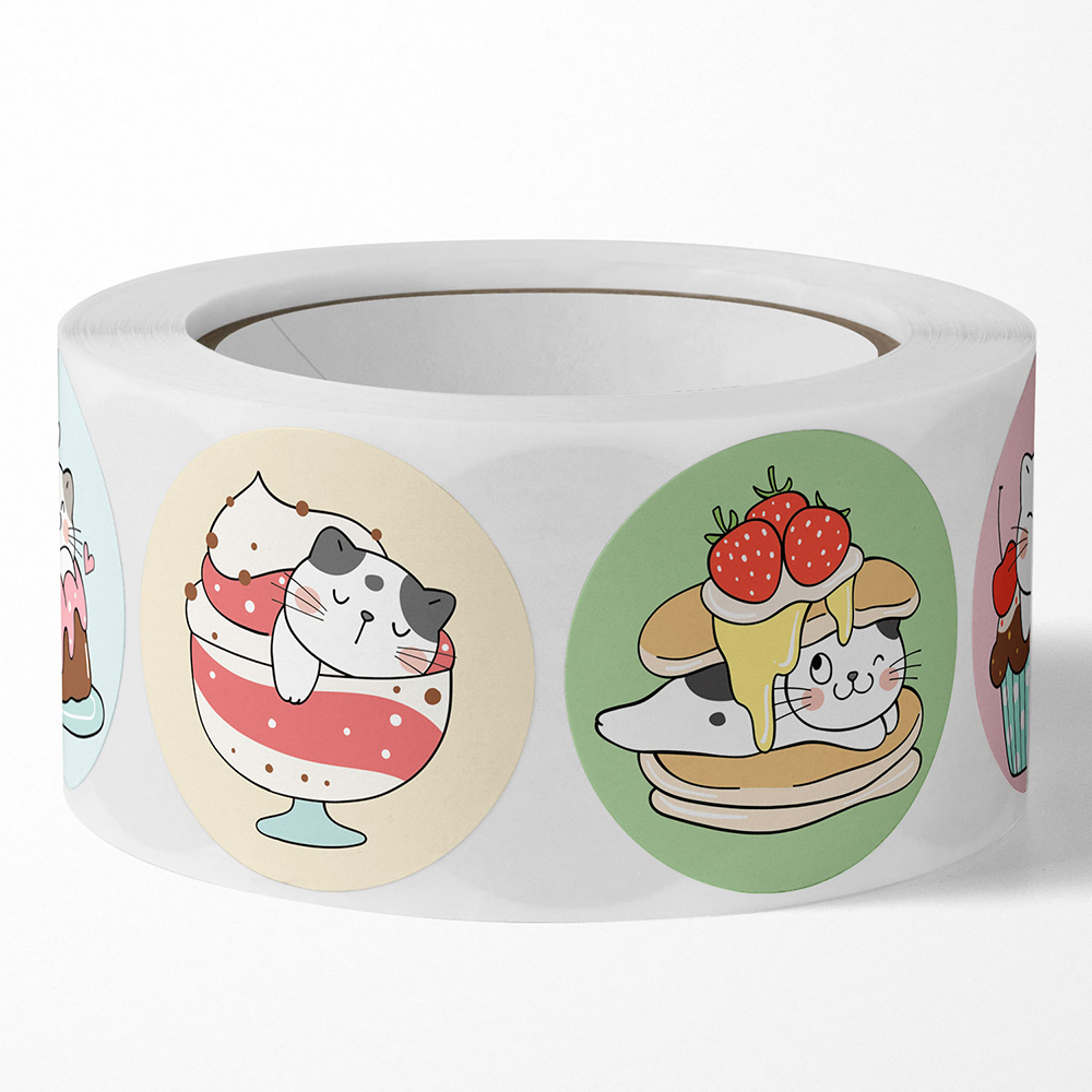 100-500 Uds pegatinas de gato de dibujos animados etiquetas adhesivas redondas para niños premio de maestro envolturas de de negocios pegatinas decorativas