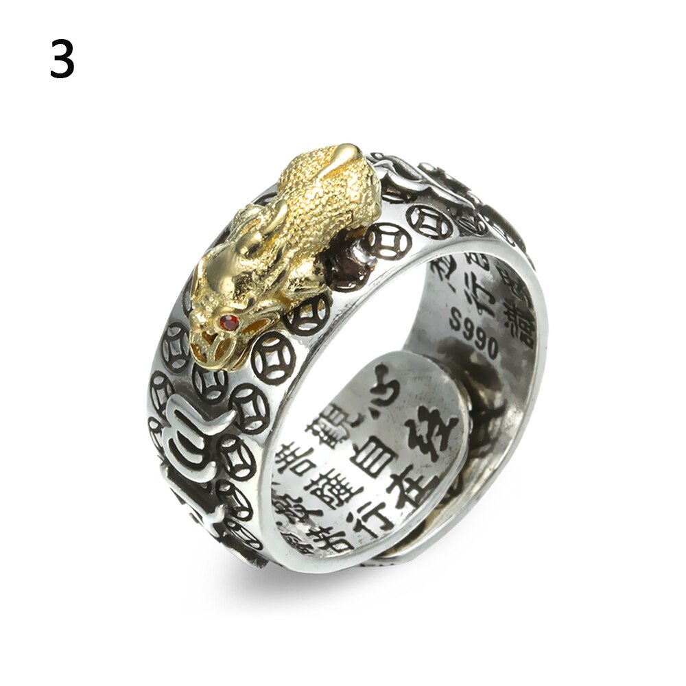 Vintage Pixiu Charms Ring Unisex Adjustable Women Men Feng Shui Jewelry Amulet Protection Wealth Buddhist Retro Rings: 03