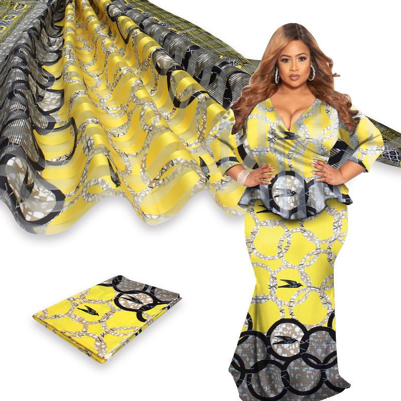 Ankara stof afrikansk ægte voks print 4 yards organza med 2 yards bånd materiale afrikansk silke ankara stof til tøj: Farve 12