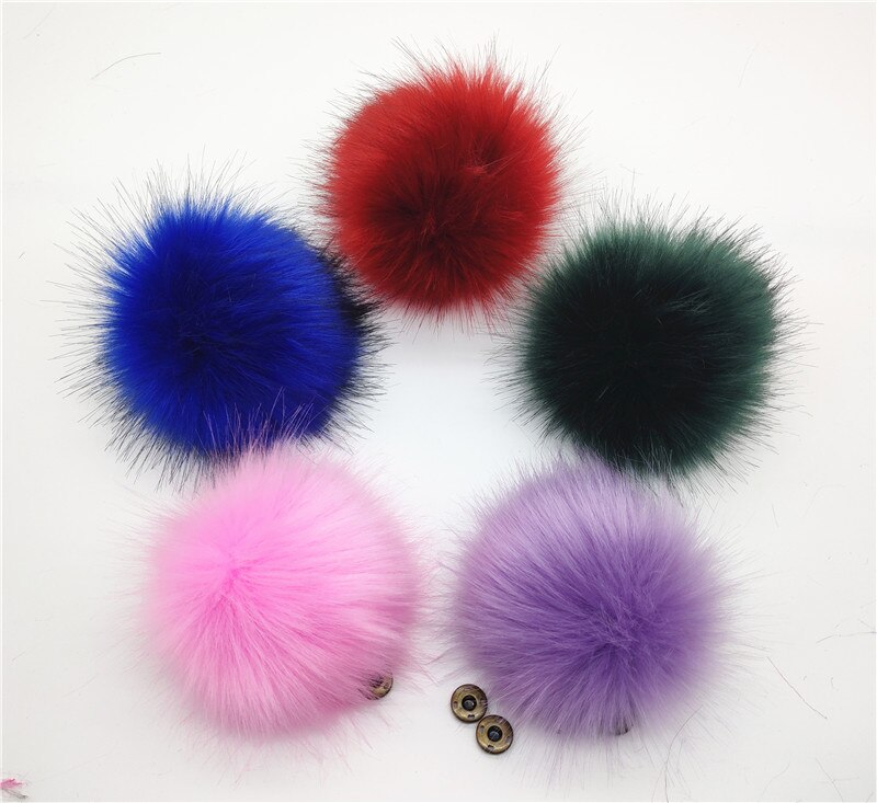 Boule en fausse fourrure colorée pour bonnets 12cm, pompon en fourrure artificielle pour bonnet, sac pour chaussures avec bouton-pression