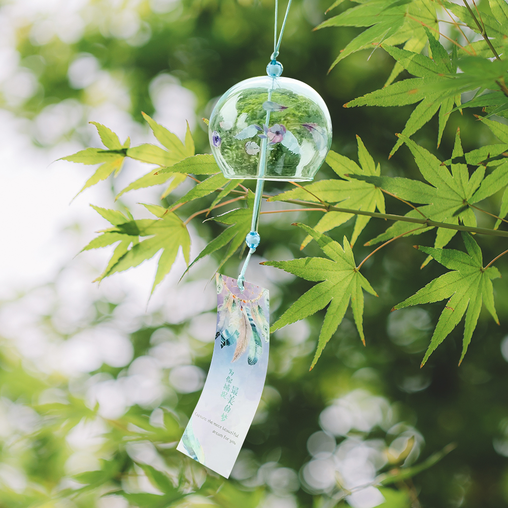 Japanese-style Handmade Painted Flowers Feather Glass Wind Chimes Sticky Note Tassel Pray Blessing Feng Shui Yard &amp; Garden Decor